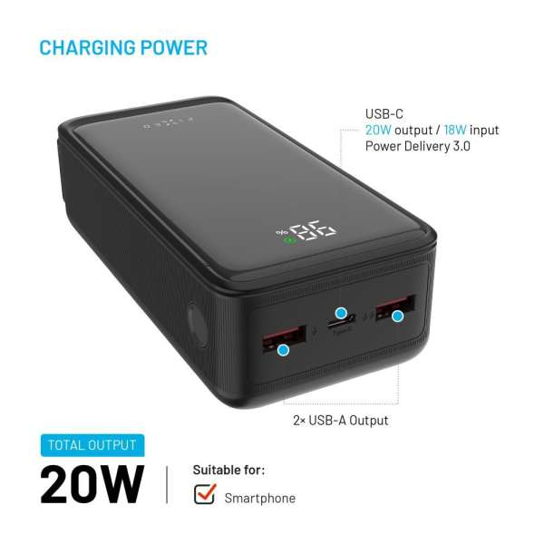 FIXED Zen2 30, 30 000 mAh PowerBank, fekete