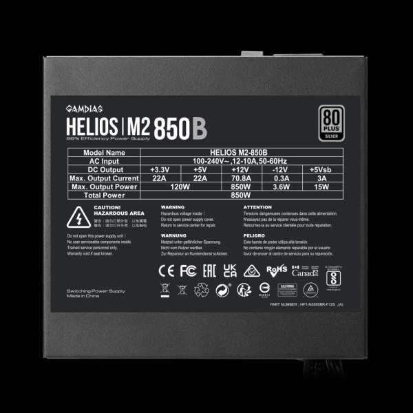 Gamdias 850W 80+ Silver HELIOS M2-850B