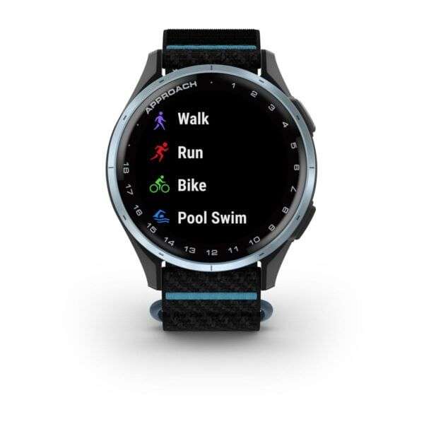 Garmin Approach J1 Cloud Blue Aluminum Bezel with Black/Azure ComfortFit Fabric Band