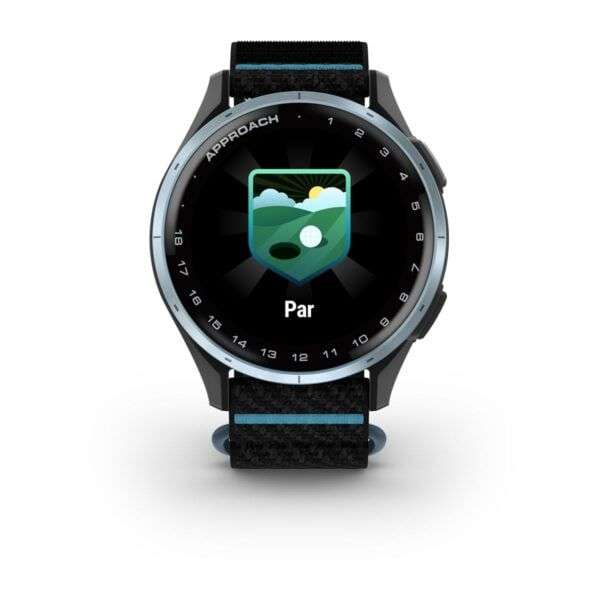 Garmin Approach J1 Cloud Blue Aluminum Bezel with Black/Azure ComfortFit Fabric Band