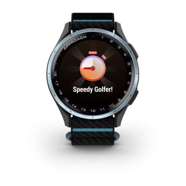 Garmin Approach J1 Cloud Blue Aluminum Bezel with Black/Azure ComfortFit Fabric Band