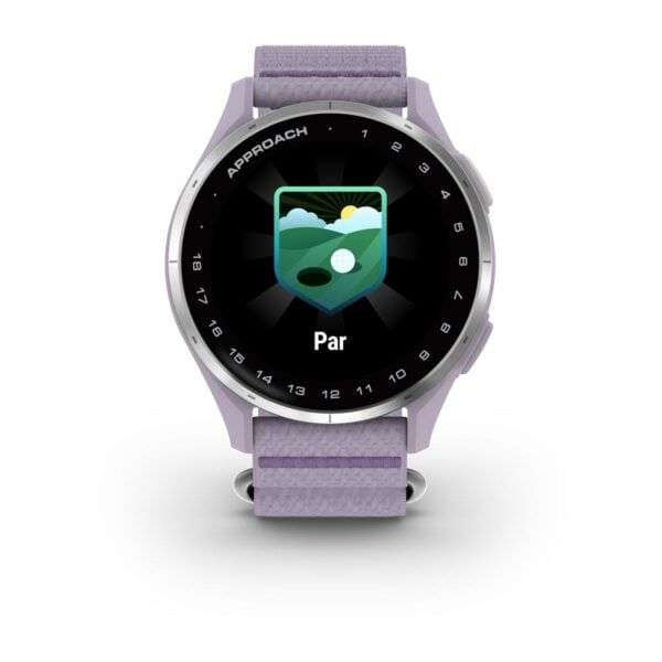 Garmin Approach J1 Silver Aluminum Bezel with Lilac ComfortFit Fabric Band