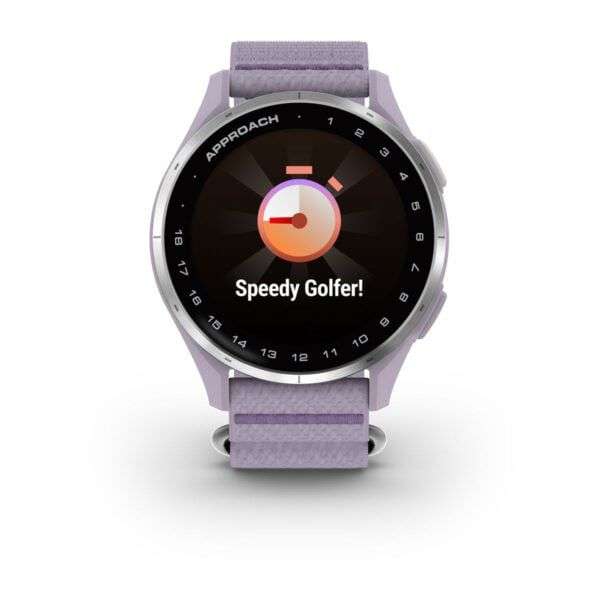 Garmin Approach J1 Silver Aluminum Bezel with Lilac ComfortFit Fabric Band