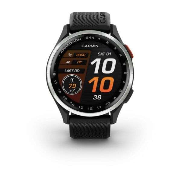 Garmin Approach S44 Silver Aluminum Bezel with Black Silicone Band