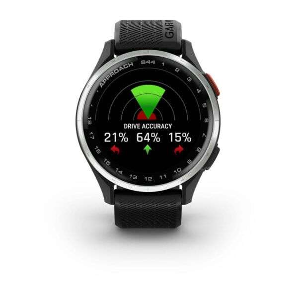 Garmin Approach S44 Silver Aluminum Bezel with Black Silicone Band