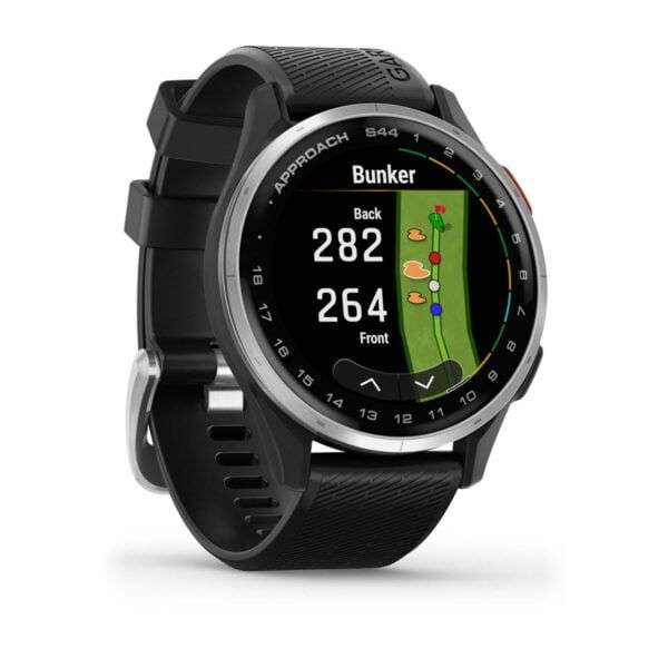 Garmin Approach S44 Silver Aluminum Bezel with Black Silicone Band