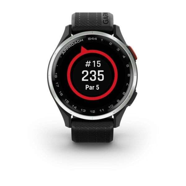 Garmin Approach S44 Silver Aluminum Bezel with Black Silicone Band