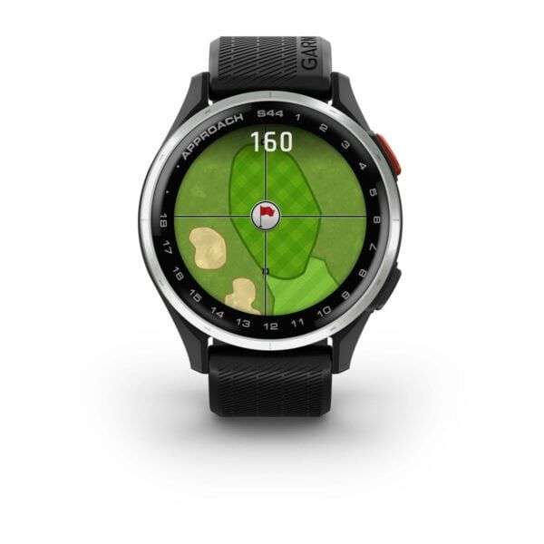 Garmin Approach S44 Silver Aluminum Bezel with Black Silicone Band