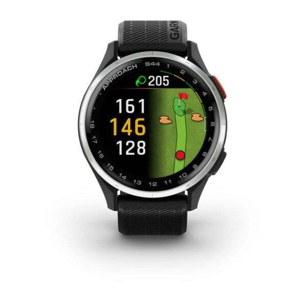 Garmin Approach S44 Silver Aluminum Bezel with Black Silicone Band