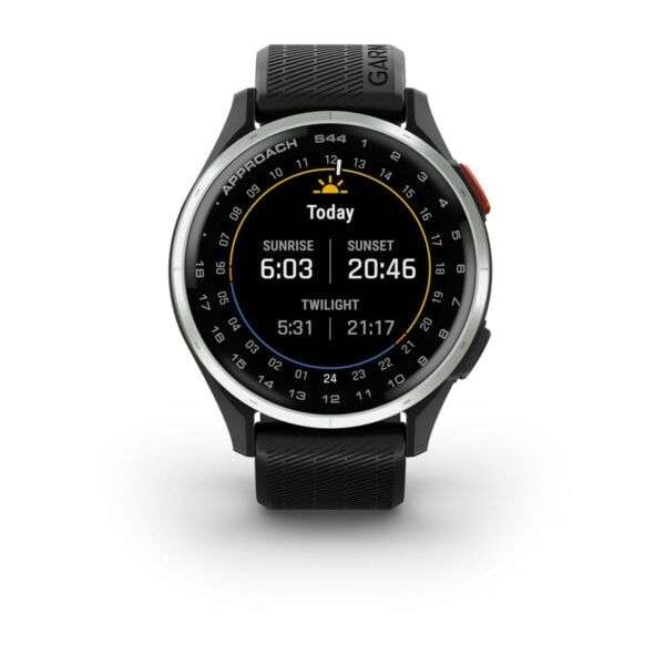 Garmin Approach S44 Silver Aluminum Bezel with Black Silicone Band