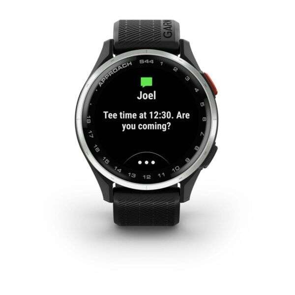 Garmin Approach S44 Silver Aluminum Bezel with Black Silicone Band