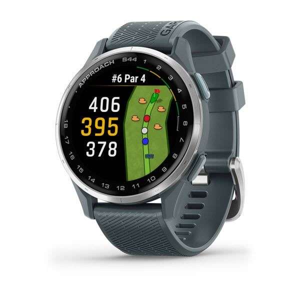 Garmin Approach S44 Silver Aluminum Bezel with Twilight Silicone Band