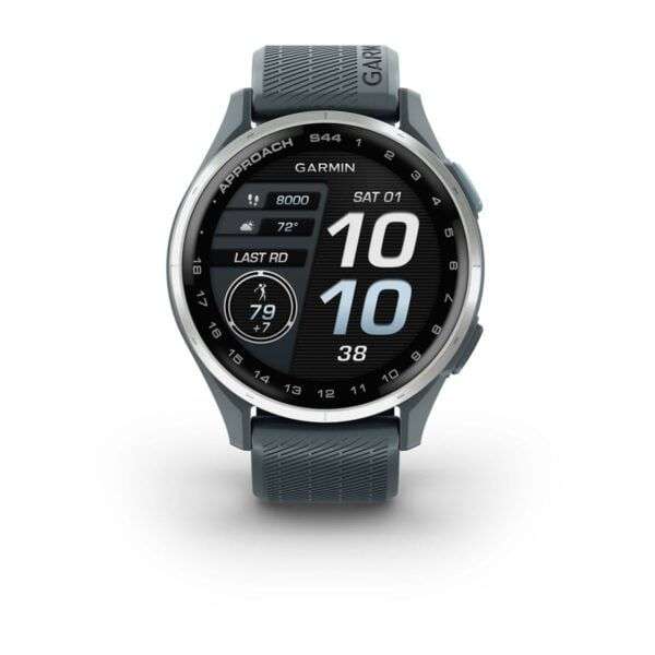 Garmin Approach S44 Silver Aluminum Bezel with Twilight Silicone Band