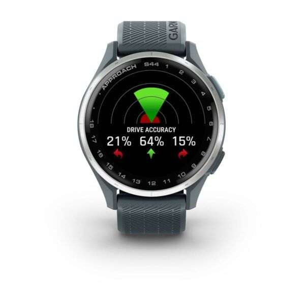 Garmin Approach S44 Silver Aluminum Bezel with Twilight Silicone Band