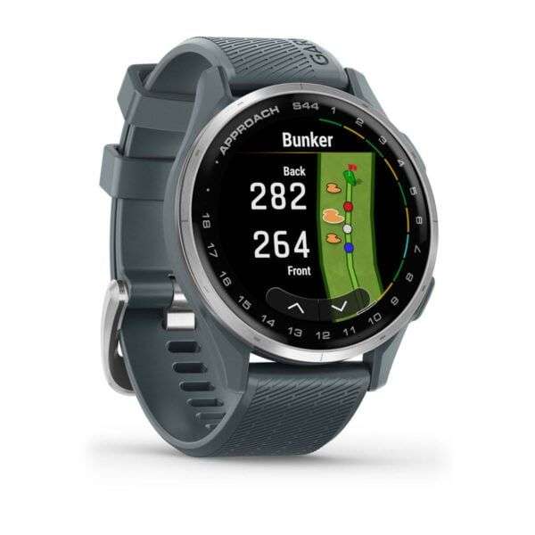 Garmin Approach S44 Silver Aluminum Bezel with Twilight Silicone Band