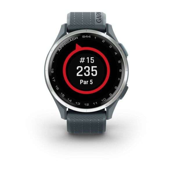 Garmin Approach S44 Silver Aluminum Bezel with Twilight Silicone Band