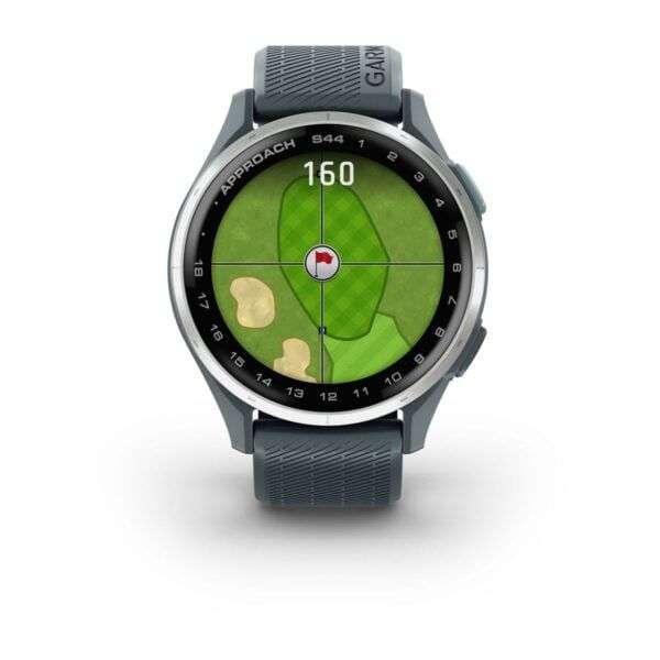 Garmin Approach S44 Silver Aluminum Bezel with Twilight Silicone Band