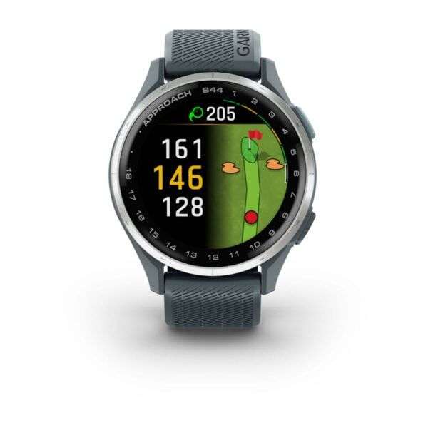 Garmin Approach S44 Silver Aluminum Bezel with Twilight Silicone Band