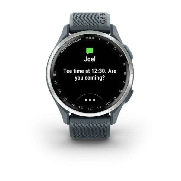 Garmin Approach S44 Silver Aluminum Bezel with Twilight Silicone Band