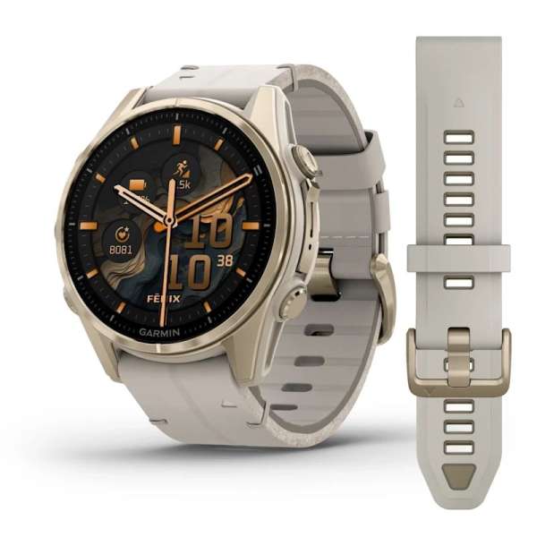 Garmin fenix 8 43mm AMOLED Sapphire, Soft Gold with Limestone Leather Band Garmin fenix 8 43mm AMOLED Sapphire, Soft Gold with Limestone Leather Band