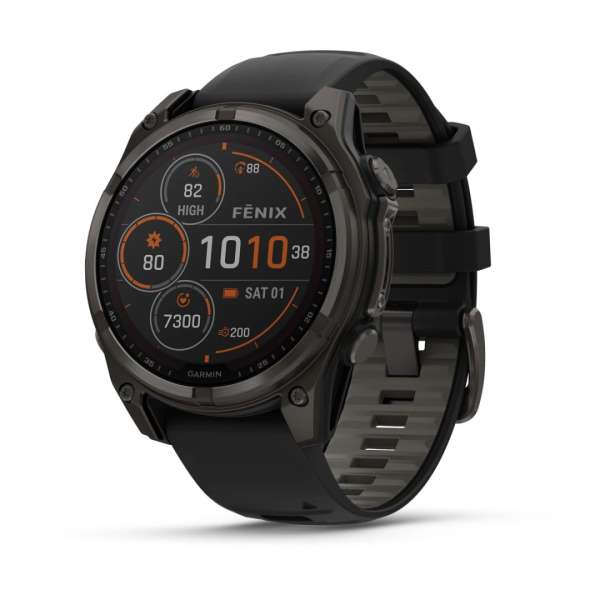 Garmin fenix 8 47mm Solar Sapphire Carbon grey DLC titanium with Black/pebble grey silicone band