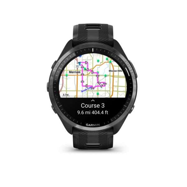 Garmin Forerunner 965 Carbon Grey DLC Titanium Bezel with Black Case and Black/Powder Grey Silicone Band
