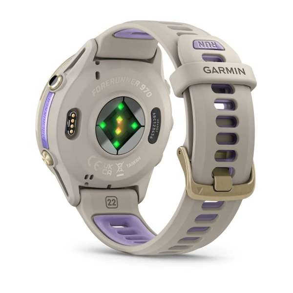 Garmin Forerunner 970 Soft Gold Titanium with French Grey Case and French Grey/Translucent Indigo Band