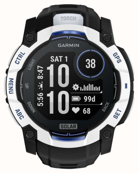 Garmin Instinct 3 50mm Solar Whitestone with Black/Bolt Blue Band