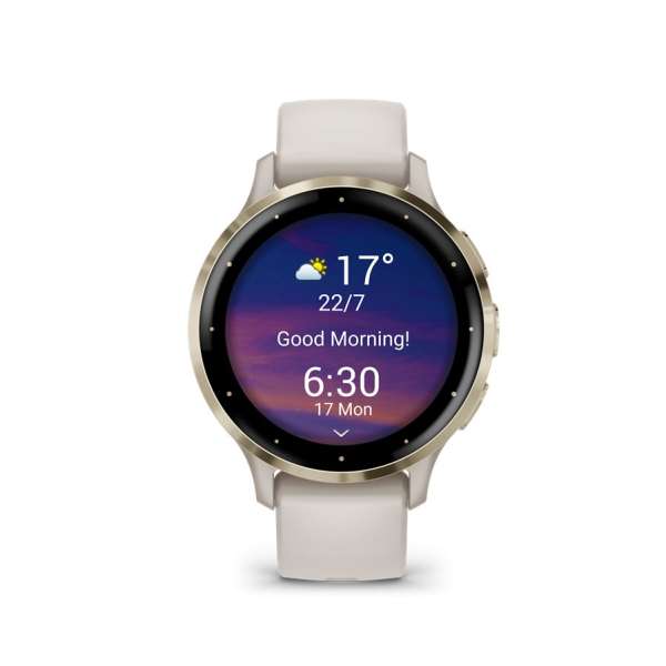Garmin Venu 3S Soft Gold Stainless Steel Bezel with Ivory Case and Silicone Band