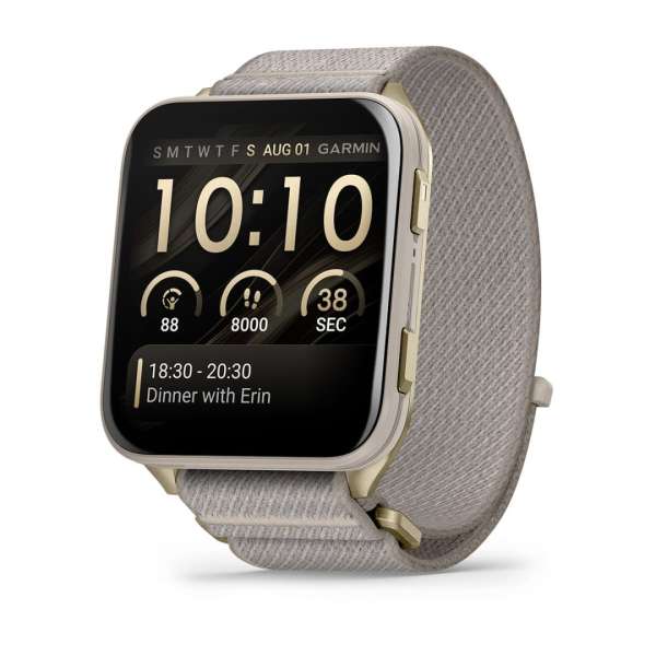 Garmin Venu X1 Soft Gold with Titanium Caseback and French Grey Nylon Band Garmin Venu X1 Soft Gold with Titanium Caseback and French Grey Nylon Band