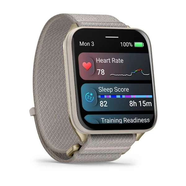 Garmin Venu X1 Soft Gold with Titanium Caseback and French Grey Nylon Band Garmin Venu X1 Soft Gold with Titanium Caseback and French Grey Nylon Band