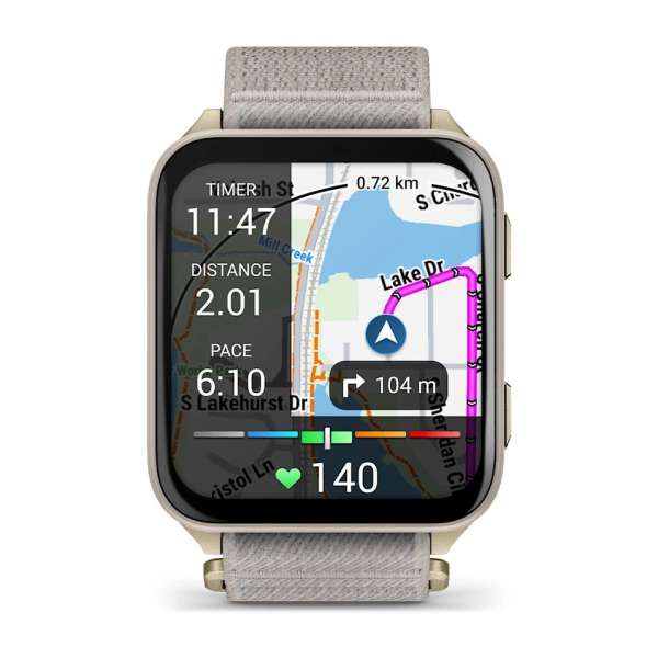 Garmin Venu X1 Soft Gold with Titanium Caseback and French Grey Nylon Band Garmin Venu X1 Soft Gold with Titanium Caseback and French Grey Nylon Band
