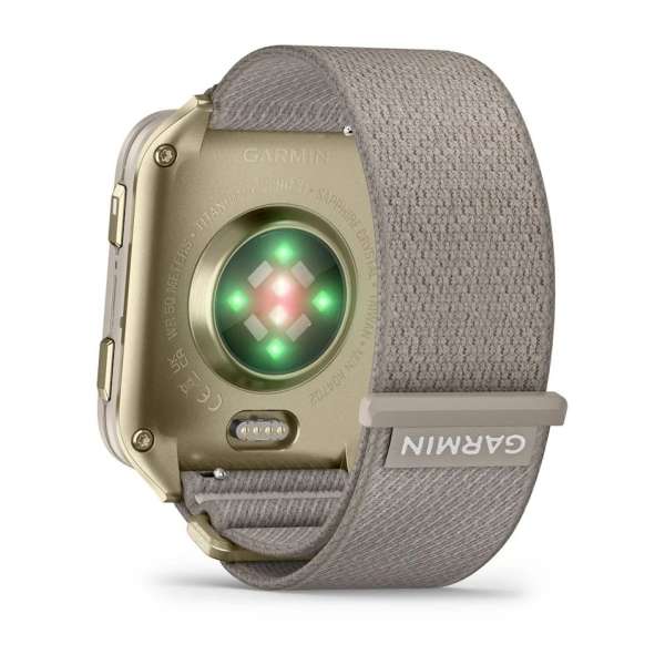 Garmin Venu X1 Soft Gold with Titanium Caseback and French Grey Nylon Band Garmin Venu X1 Soft Gold with Titanium Caseback and French Grey Nylon Band