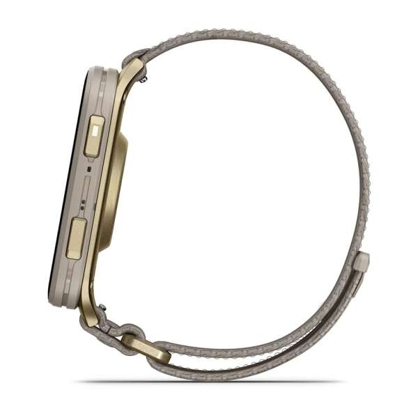 Garmin Venu X1 Soft Gold with Titanium Caseback and French Grey Nylon Band Garmin Venu X1 Soft Gold with Titanium Caseback and French Grey Nylon Band