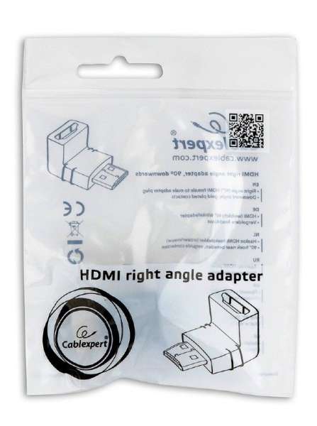 Gembird A-HDMI90-FML HDMI right angle adapter 90° downwards Black
