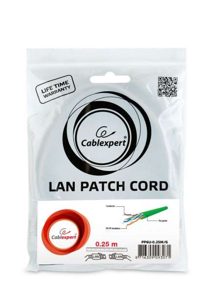 Gembird CAT6 U-UTP Patch Cable 0,25m Green