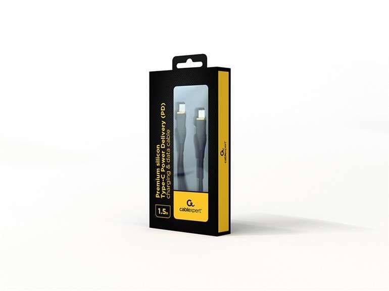 Gembird CC-USB2S-CMCM-1.5M-BK Premium silicon Type-C Power Delivery (PD) charging & data cable 1,5m Black