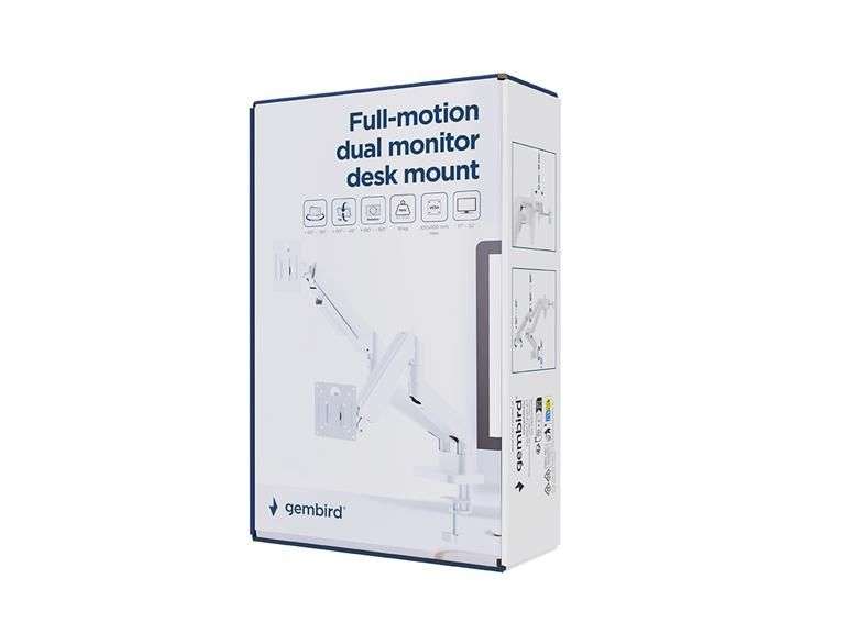 Gembird Desk mounted adjustable double monitor arm 17"-32" White