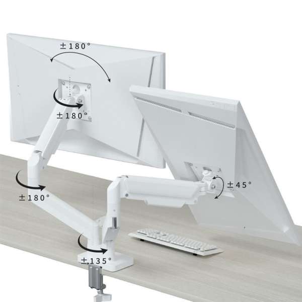 Gembird Desk mounted adjustable double monitor arm 17"-32" White