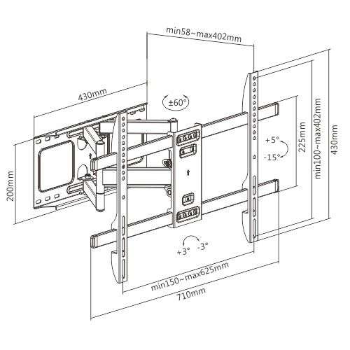 Gembird Full-motion TV wall mount 37" - 80'''' Black