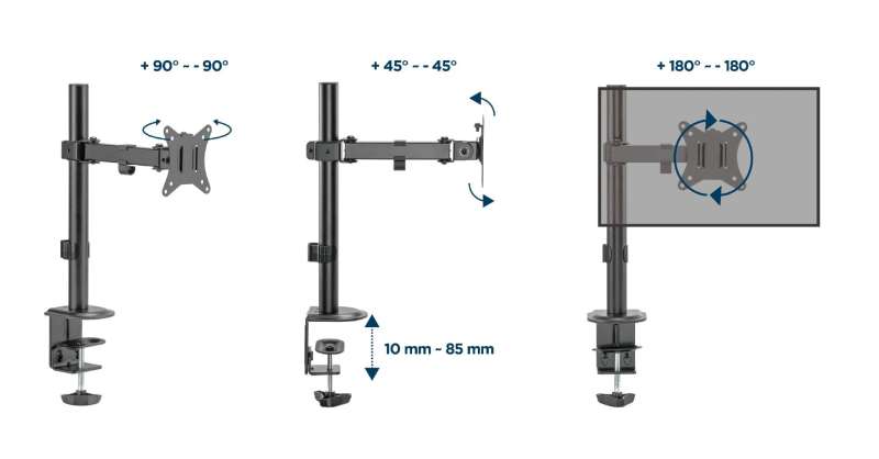 Gembird MA-D1-03 Desk mounted single monitor arm 17”-32” Black