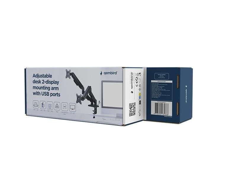Gembird MA-DA2U-01 2-Display Mounting Arm with USB ports 17”-32” Black