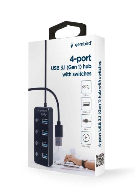Gembird UHB-U3P4P-01 4-portos USB3.1 HUB Black
