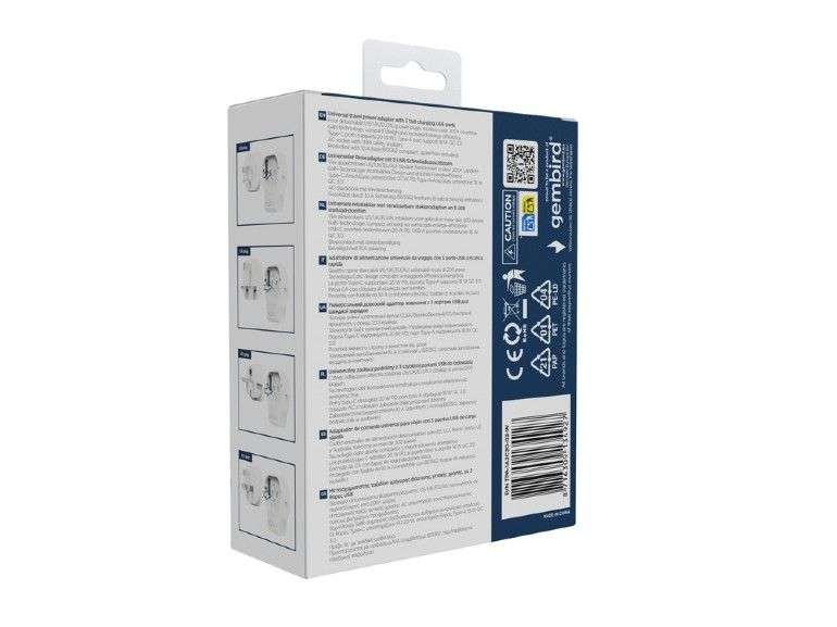 Gembird Universal travel power adapter 20W White