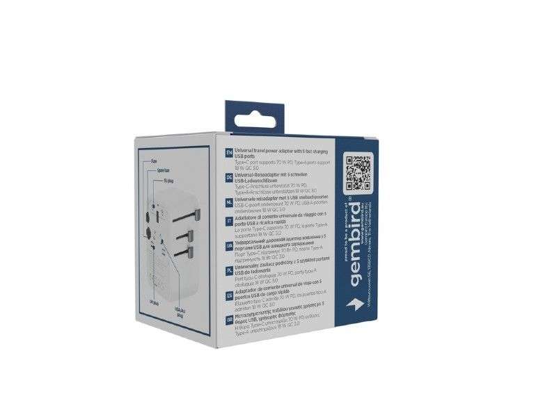 Gembird Universal travel power adapter 70W White