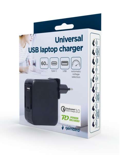 Gembird NPA-PD60-01 5-20V / 4,5A 60W univerzális hálózati notebook töltő