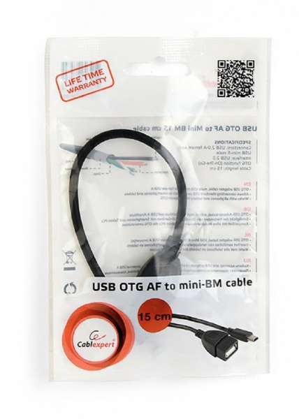 Gembird USB OTG AF to Mini-BM cable 0,15m Black