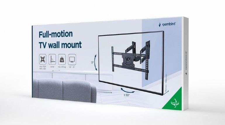 Gembird WM-75ST-02 Full-motion TV wall mount 32”-75” Black