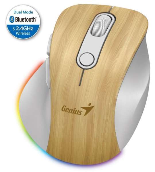 Genius Ergo 9000S Pro Wireless Bluetooth Mouse Pine Wood