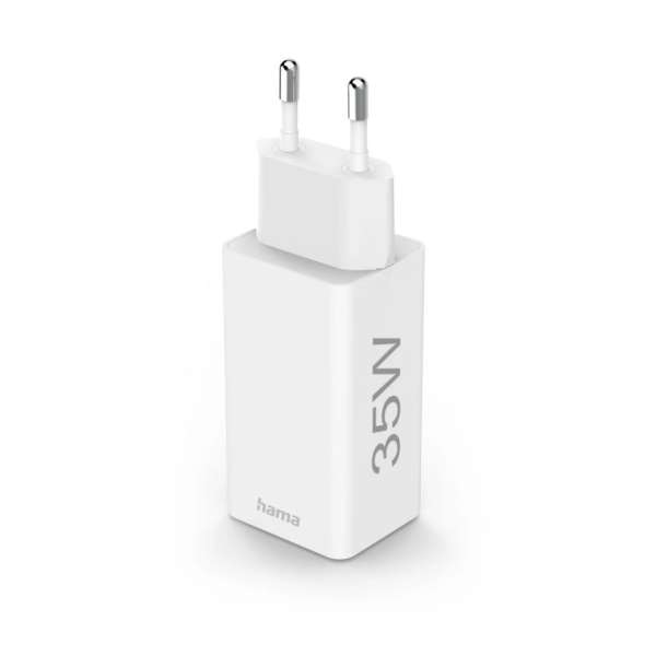 Hama Fast Charger+cable 2 x USB-C PD / QC Mini Charger 35W 1m White